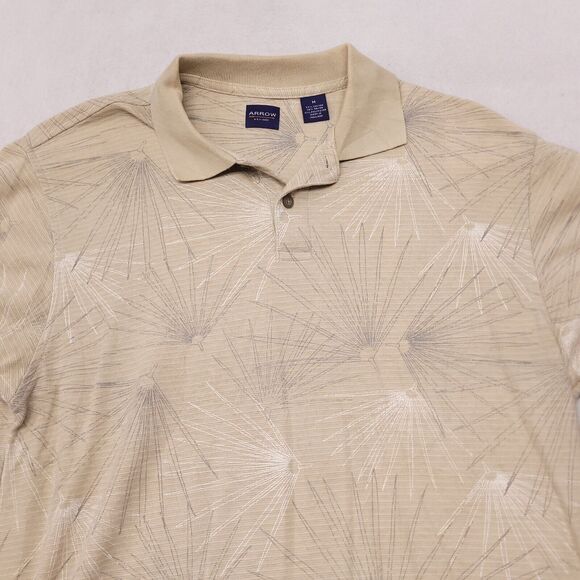 Arrow Casual Pullover Short Sleeve Polo Shirt Mens Size Medium M Beige - Picture 1 of 10